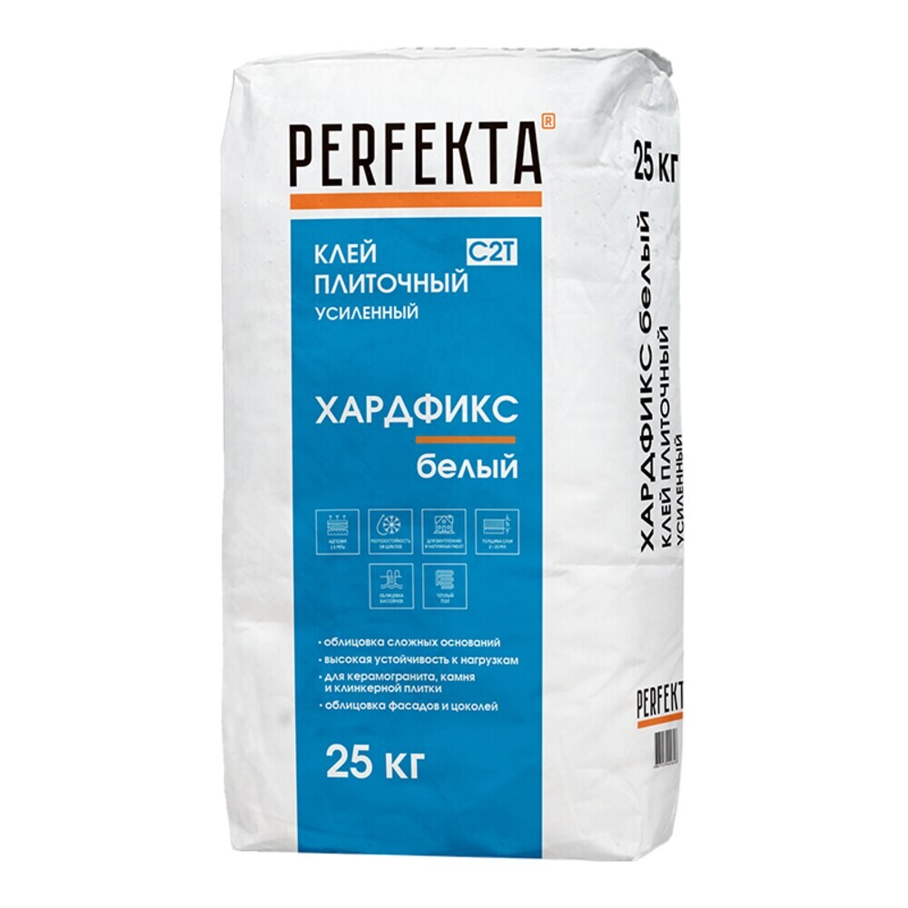 Изображение товара Клей для плитки и керамогранита Perfekta Хардфикс белый 25 кг C2 T морозостойкий для наружных и вну