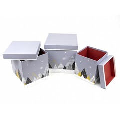 Набор коробок подарочных квадратных Елочки бордовый (3 шт.)