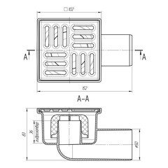 Трап душевой горизонтальный АНИ пласт с гидрозатвором 100х100 мм d50 мм решетка из нержавеющей стали (TA5102) - фото 5