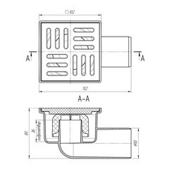 Трап душевой горизонтальный АНИ пласт с гидрозатвором 100х100 мм d50 мм пластиковая решетка (TA5104) - фото 5
