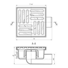 Трап душевой горизонтальный АНИ пласт с гидрозатвором 150х150 мм d50 мм решетка из нержавеющей стали (TA5112) - фото 5
