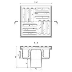 Трап душевой вертикальный АНИ пласт с гидрозатвором 150х150 мм d50 мм решетка из нержавеющей стали (TA5212) - фото 3
