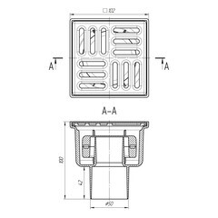 Трап душевой вертикальный АНИ пласт с сухим затвором 100х100 мм d50 мм решетка из нержавеющей стали (TQ5202) - фото 5