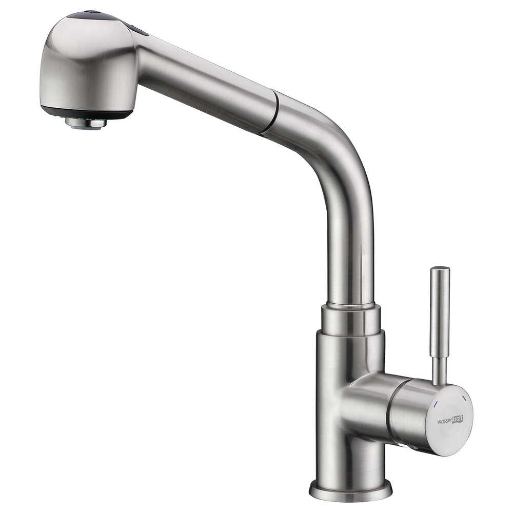 Смеситель для кухни WasserKraft Wern сатин с высоким изливом с вытяжной лейкой однорычажный (4266)