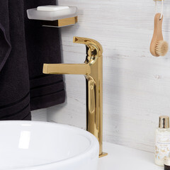 Смеситель для раковины высокий WasserKraft Sauer однорычажный золото (7103H) - фото 2