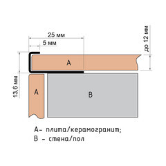 Профиль для плитки до 12 мм полированный Г-образный нержавеющая сталь 2700х25х13,6 мм - фото 2