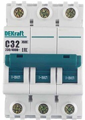 Автоматический выключатель модульный Dekraft BA-101 3P 32А тип C 4,5 кА 230/400 В (11081DEK) - фото 4