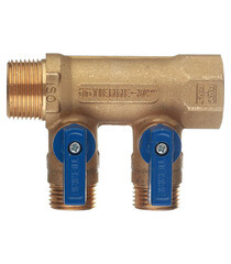 Коллектор Tiemme 3/4 ВР(г) х 2 выхода 1/2 НР(ш) ЕК х 3/4 НР(ш) с шаровыми кранами (1820029) - фото 2