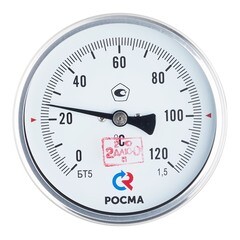 Термометр РОСМА (2545) 1/2 НР(ш) аксиальный d100 мм 120 °С шток 64х6 мм