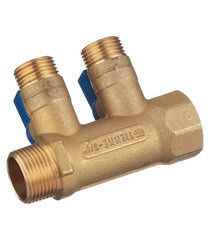 Коллектор Tiemme 3/4 ВР(г) х 2 выхода 1/2 НР(ш) ЕК х 3/4 НР(ш) с шаровыми кранами (1820029) - фото 3