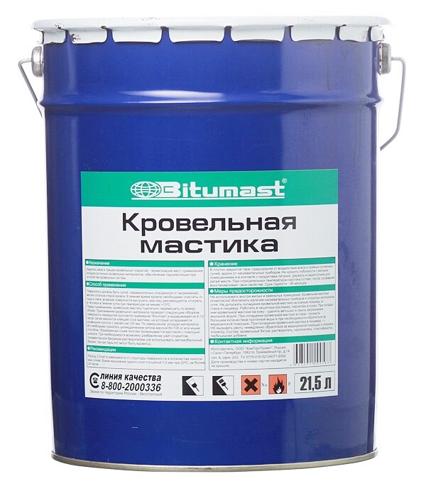Изображение товара Битумная кровельная мастика Bitumast 21,5 л для гидроизоляции кровельных покрытий