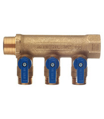 Коллектор Tiemme 3/4 ВР(г) х 3 выхода 1/2 НР(ш) ЕК х 3/4 НР(ш) с шаровыми кранами (1820035/1820001) - фото 3
