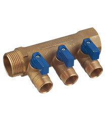 Коллектор Tiemme 1 ВР(г) х 3 выхода 1/2 НР(ш) ЕК х 1 НР(ш) с шаровыми кранами (1820046/1820005) - фото 1