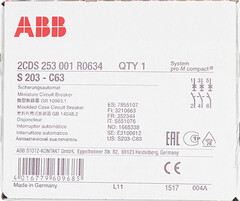 Автоматический выключатель модульный ABB S203 3P 63А тип C 6 кА 400 В (2CDS253001R0634) - фото 3