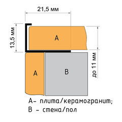 Профиль для плитки до 11 мм окантовочный Г-образный алюминиевый 2700х21х13,5 мм - фото 2