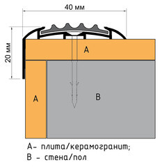 Порог алюминиевый для кафельной плитки угловой 2700х40х20 мм - фото 2