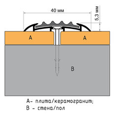 Порог алюминиевый для кафельной плитки стыкоперекрывающий с ПВХ-вставкой 2700х40х5,3 мм - фото 3