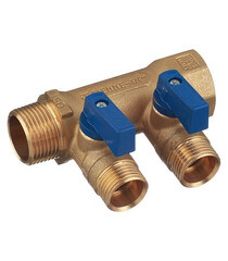 Изображение товара Коллектор Tiemme 3/4 ВР(г) х 2 выхода 1/2 НР(ш) ЕК х 3/4 НР(ш) с шаровыми кранами (1820029)