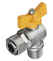 Изображение товара Кран шаровой газовый Tiemme 1/2 ВР(г) х 1/2 НР(ш) бабочка угловой