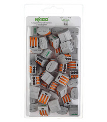 Клемма на 3 провода Wago 0,08-2,5 кв.мм с рычажками без пасты (50 шт.) (222-413/2651) - фото 2