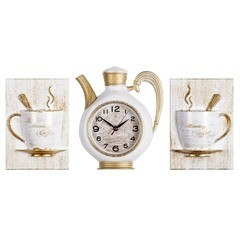 Набор: часы настенные 26,5х24 см чайник классика + 2 панно чашки Рубин белый (2622+2-002)