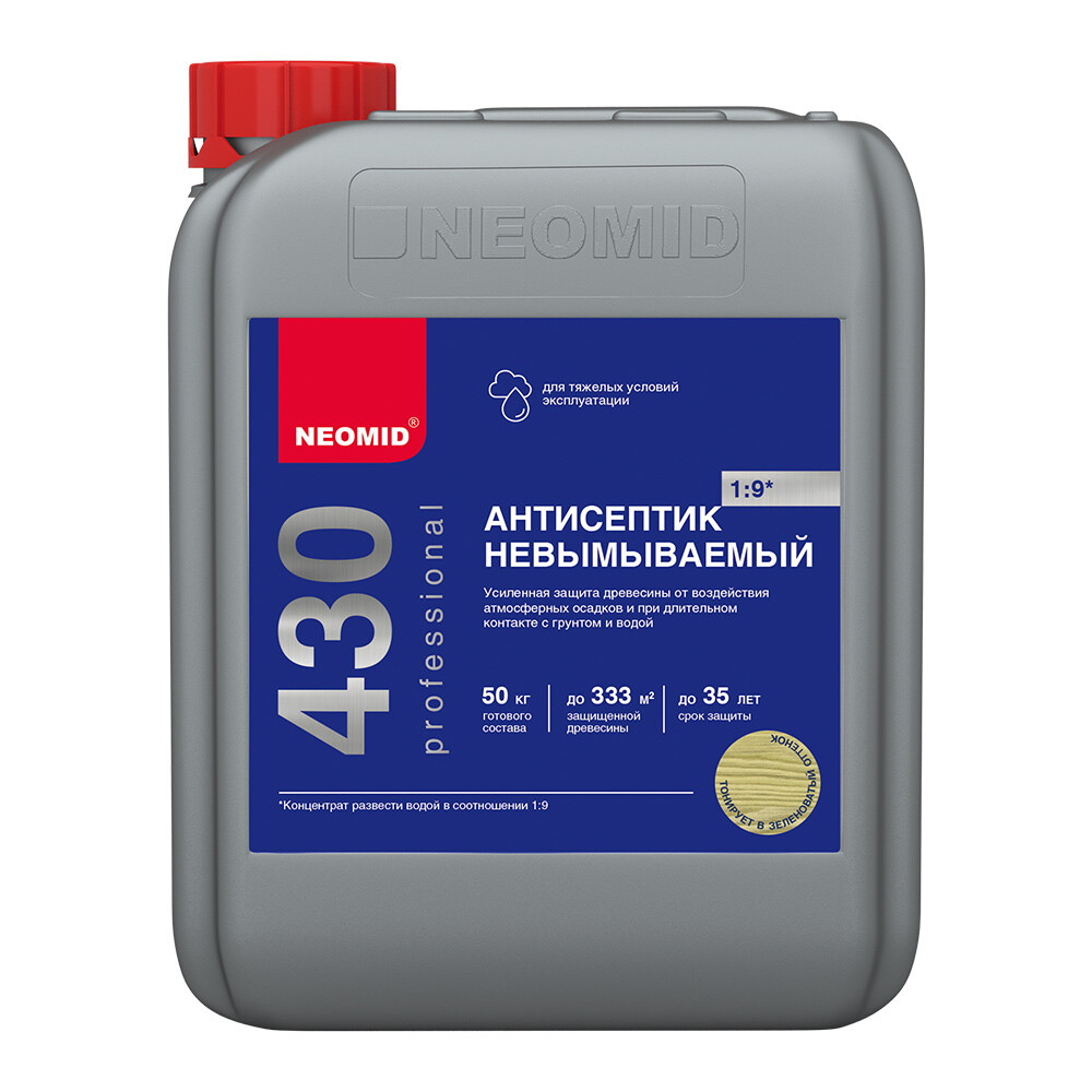 Изображение товара Антисептик Neomid 430 Еco невымываемый для дерева концентрат 5 кг зелёный