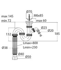 Сифон для раковины и мойки Wirquin Virplast 1 1/2х40 мм с выпуском d70 мм с соединением 40/50 мм с отводом (30980698) - фото 3