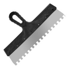 Шпатель фасадный Мастер зубчатый нержавеющая сталь 0,4 мм пластиковая рукоятка 350 мм зуб 10х10 мм