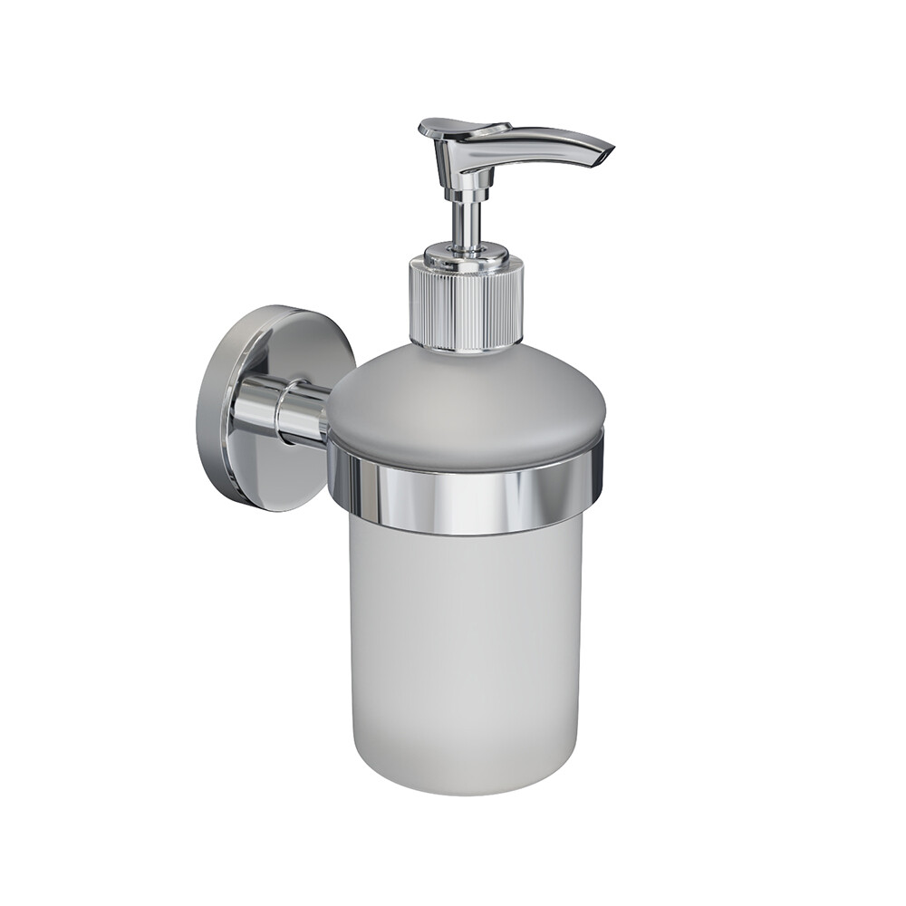 Изображение товара Дозатор для мыла Fora Lord с держателем стекло матовый/нержавеющая сталь хром (FOR-Lord 041CR)