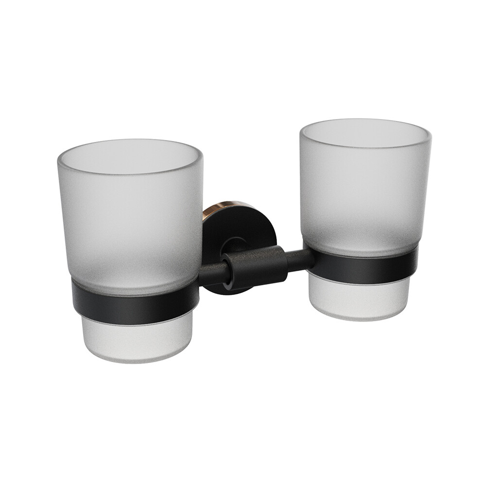 Изображение товара Стакан для ванной Fora Lord с держателем двойной стекло прозрачный/ металл черный (FOR-LORD039BL)