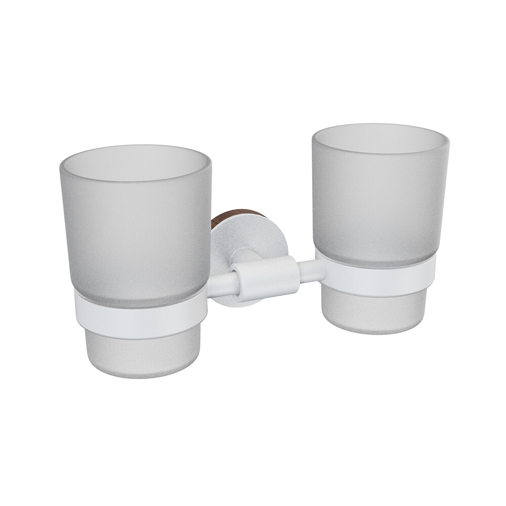 Изображение товара Стакан для ванной Fora Lord с держателем двойной стекло прозрачный/ металл белый (FOR-LORD039WT)