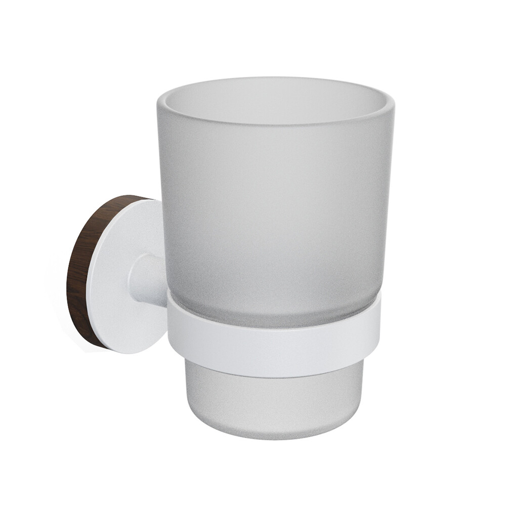 Изображение товара Стакан для ванной Fora Lord с держателем стекло прозрачный/ металл белый (FOR-LORD044WT)