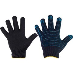 Перчатки Х\Б 7,5 класс вязки, 5-ти нитка, черные с ПВХ, (шт.)