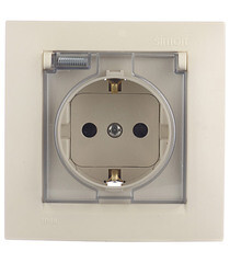 Розетка Simon 15 встраиваемая слоновая кость со шторками с крышкой (1590450-031) - фото 1