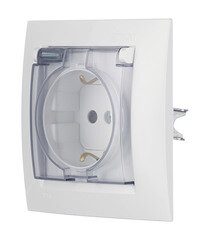 Розетка Simon 15 встраиваемая белая со шторками с крышкой (1590450-030) - фото 2