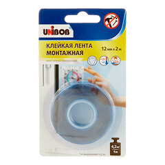 Лента клейкая монтажная Unibob двусторонняя кристально-прозрачная 12 мм 2 м - фото 2