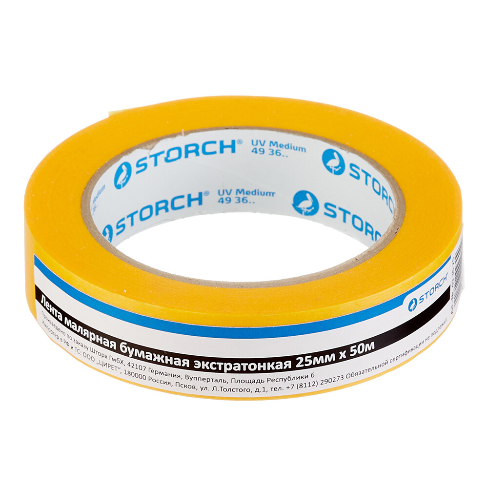 Изображение товара Лента малярная Storch Sunnypaper для четкого края желтая 25 мм 50 м УФ-стойкая Изображение товара Лента малярная Storch Sunnypaper для четкого края желтая 25 мм 50 м УФ-стойкая