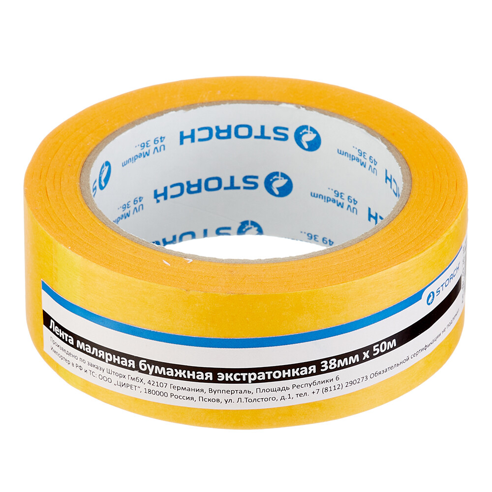 Изображение товара Лента малярная Storch Sunnypaper для четкого края желтая 38 мм 50 м УФ-стойкая Изображение товара Лента малярная Storch Sunnypaper для четкого края желтая 38 мм 50 м УФ-стойкая