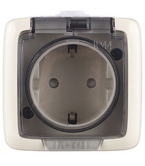 Розетка Hegel Alfa накладная слоновая кость со шторками с крышкой (РА16-212-01) - фото 1