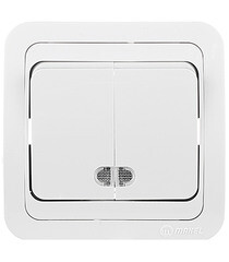 Выключатель Makel Mimoza двухклавишный встраиваемый белый с подсветкой (12023) - фото 1