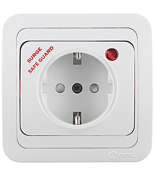 Изображение товара Встраиваемая белая розетка Makel Mimoza со сетевым фильтром и шторками турция