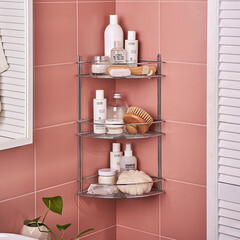 Полка для ванной ЧМЗ угловая трехъярусная 222х222х474 мм металл хром (501-006-28) - фото 8