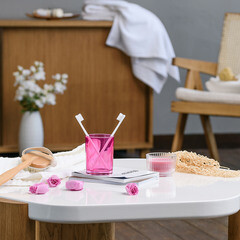 Стакан для ванной Moroshka Bright Colors настольный стекло розовый (917-312-04) - фото 7