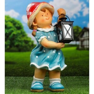 Фигура садовая Девочка-грибочек с фонарем 18х16х44см