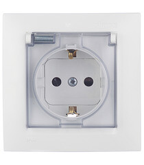 Изображение товара Розетка Simon 15 встраиваемая белая со шторками с крышкой (1590450-030)