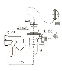 Сифон для ванны Wirquin Pro 1 1/2х40 мм регулируемый с выпуском с переливом (30718059) - фото 2