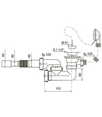 Сифон для ванны Wirquin Pro 1 1/2х40 мм регулируемый с выпуском d70 мм с переливом с соединением 40/50 мм (30718061) - фото 4