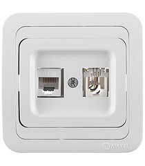 Изображение товара Розетка компьютерная/ телефонная Makel Mimoza встраиваемая белая RJ11/ RJ45 (12037)
