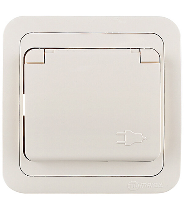 Изображение товара Розетка Makel Mimoza встраиваемая бежевая со шторками крышкой 25009