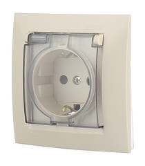 Розетка Simon 15 встраиваемая слоновая кость со шторками с крышкой (1590450-031) - фото 2